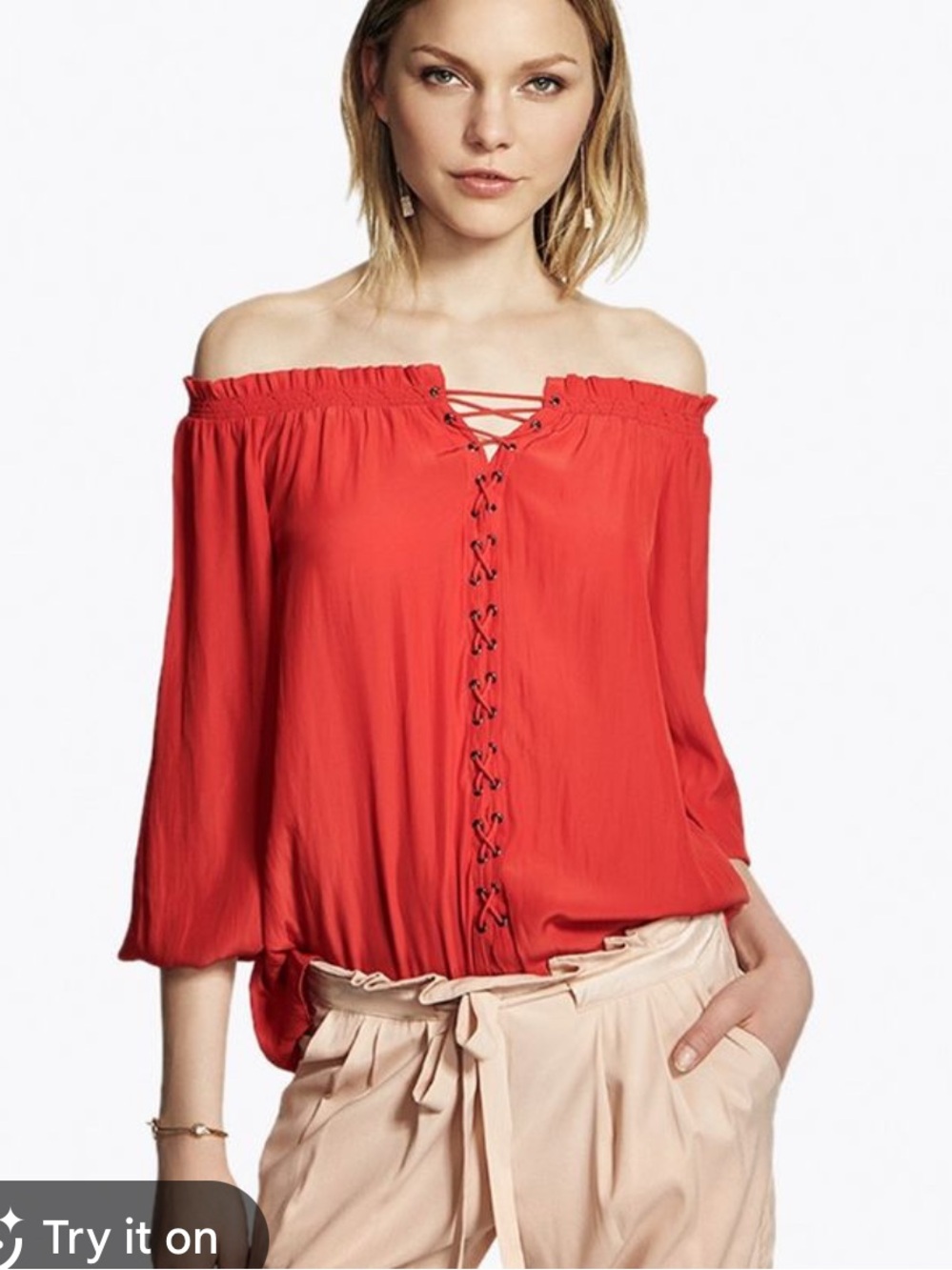 Ramy Brook 'Jackie' Off The Shoulder Lace up top blouse Size Medium